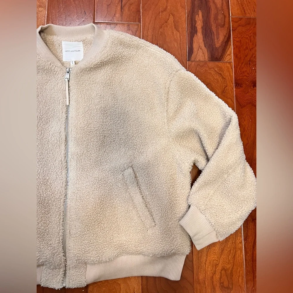 AVEC LES FILLES Cream Faux Fur Teddy Bomber Jacket